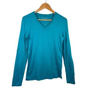 Eddie Bauer Long Sleeve V-Neck T-Shirt | Teal Blue | SIZE M